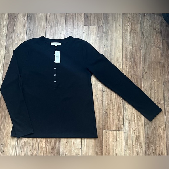 NWT-LOFT SIZE L BLACK RIBBED HALF BUTTON DOWN - Picture 1 of 3